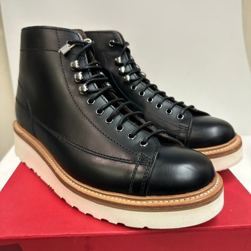 NIB Grenson Andy Monkey Boots Lace to Toe Black Pull Up Leather UK 8.5 US 9.5 D